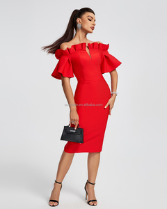Ocstrade Trending Products <span class=keywords><strong>Vestido</strong></span> de cóctel elegante para mujer Diseño de orillo fibroso Manga corta Slim Fit Vestidos de vendaje rojos 2024 - Product Image 6