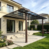 Auvent de luxe en aluminium avec toit transparent en polycarbonate, structure bronze, protection contre la pluie et les UV pour terrasse et jardin