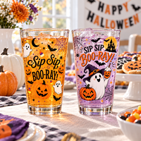 Gobelet en verre imprimé Halloween de 480 ml, tasse à boire transparente avec motif fantôme et citrouille pour jus, cocktails, fêtes et cadeaux de fin d'année