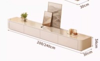 Meuble TV Minimaliste Moderne Haut de Gamme Style Crème avec Table Basse en Dalle de Roche – Combinaison de Meubles de Salon