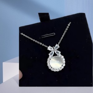 Flower Pendant Necklace <b>With</b> Translucent White Chalcedony Zircon Stones Bezel Setting Everyday Wear - Product Image 3