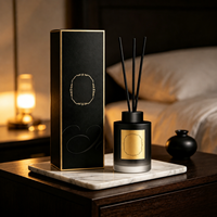 Diffuseur de parfum de luxe 200 ml avec bâtonnets, flacon en verre minimaliste, huile parfumée, emballage personnalisé, marque privée OEM, écologique