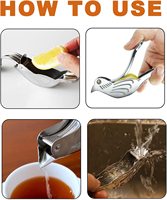 Presse-agrumes portable élégant en acier inoxydable argenté en forme d'oiseau pour fruits, citrons et citrons verts