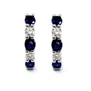 Fine Jewelry Manufacturer Popular Design Claw Setting 18 Karat White Real Colour Stone Blue Sapphire Earring Hoops For Lady