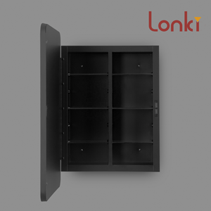 Mueble de Baño <span class=keywords><strong>con</strong></span> Espejo, Diseño de Almacenamiento, Mueble de Baño Negro <span class=keywords><strong>con</strong></span> Espejo Flotante, 6 Estantes de Vidrio para Apartamento - Product Image 4
