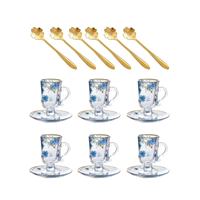 Ensemble de tasses à café M 6 CUP 6 SPOON, design personnalisé, classique, plaqué or, style rétro moderne, tasse à thé en verre de style turc avec soucoupe