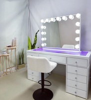 Guanding Table de toilette contemporaine en verre blanc effet miroir disco, 13 tiroirs, haut-parleur Bluetooth, miroir de maquillage pour salon