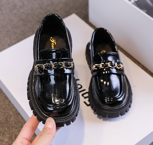 Zapatos de Cuero Personalizados para Niños, Zapatos Negros con Cadena, Zapatos de Suela Gruesa para Estudiantes, Mocasines - Product Image 4
