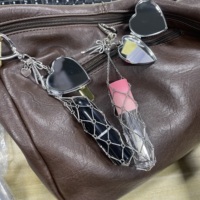 Porte-clés personnalisable en acier inoxydable avec filet, miroir de maquillage intégré et étui pour rouge à lèvres