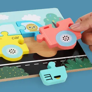 Neues Design Montessori Cartoon Holz spielzeug Kinder Puzzle Spielzeug Pädagogisches Puzzle für Baby