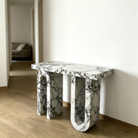 Table console en marbre naturel travertin moderne de luxe personnalisable pour entrée, couloir, hall d'accueil, décoration intérieure d'hôtel