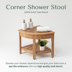 Teak Shower Bench Corner Shower Stool Foot Rest <strong>Bathroom</strong> <strong>Seat</strong> Built-in <strong>Storage</strong> Compartment with Drainage Teak Shower Corner <strong>Seat</strong> - Product Image 4