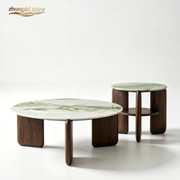 Tables basses de salon rondes minimalistes en marbre vert glacier, design traditionnel, durables et au design libre