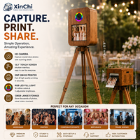 Cabina de Fotos XinChi de Madera Sólida para Bodas, Pantalla Táctil de 13.3 Pulgadas, Luz RGB, Impresora Instantánea DNP QW410, Compatible con Cámaras Réflex