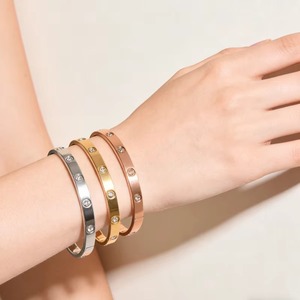 Bracelet minimaliste incrusté de pierres CZ, largeur 3 mm, acier inoxydable plaqué or 18 carats/or rose/argent, étanche, bijoux de luxe, cadeau - Product Image 1