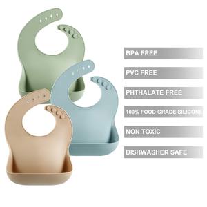 Ensemble de 3 bavoirs pour bébé en silicone de qualité alimentaire, imperméables, doux, écologiques, unisexes, fermeture à bouton, motif uni, 10-72 mois - Product Image 2