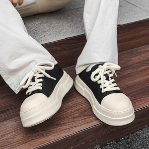 Chaussures Chunky Empire pour Hommes, Couleur Unie, Bout Rond, Lacets, Plateforme, Semelle en Caoutchouc Rehaussante, Sneakers Casual Toutes Saisons - Product Image 3