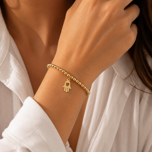 Jietao 18K Gold PVD Edelstahl Perlen-Stretch-Armband Davidstern <span class=keywords><strong>Chai</strong></span> Hamsa Hand Glaube Religiöser Jüdischer Spiritueller Schmuck - Product Image 4