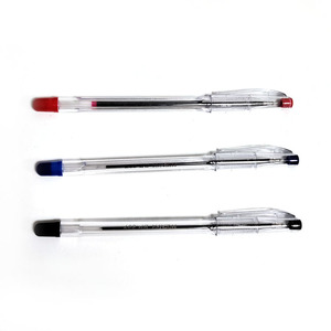 Hot Selling Transparent Plastic <b>Ballpoint</b> <b>Pens</b> with Custom Logo Red Blue Black Ink - Product Image 2