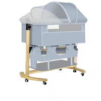 Nouveau berceau pliable en bois massif pour bébé avec espace de rangement, lit cododo réglable pour nouveau-né avec moustiquaire