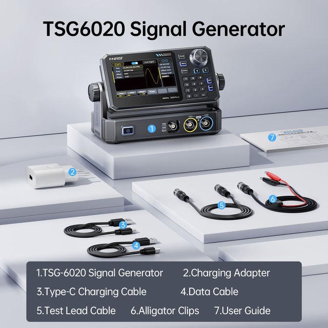 FNIRSI TSG6020 60MHz Dual DDS signal Generator, 200MSa/s 14-bit Arbitrary Wave, 4.3" Touch Screen, AM/FM/FSK Lab test Equipment