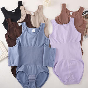 Solide <span class=keywords><strong>ventre</strong></span> contrôle façonnage Shapewear sans couture haute élastique body Lingerie Sexy sans manches serré corps Shaper haut noir - Product Image 5