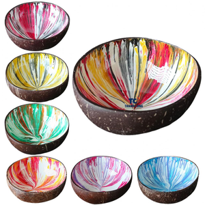 Cuencos de coco lacados pulidos, contenedor de comida pintado a mano, decoración para el hogar - Product Image 2