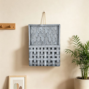 Wooden <b>Wall</b> Mounted <b>Storage</b> Basket Rectangle <b>Hanging</b> Home Decor Woven Basket For Indoor Use - Product Image 3