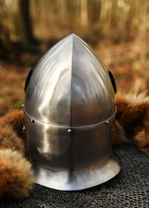 Casque Visored Sugar Loaf en acier fait main de style médiéval avec doublure en cuir, armure historique, coiffe décorative - Product Image 5