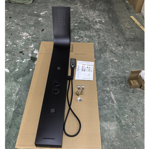 Modern Wall <b>Mounted</b> Shower Set Matte Black Rectangle Adjustable Temperature Rain Shower Top <b>Spray</b> Bathroom Set - Product Image 2