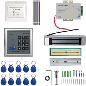 Kit de sistema de control de acceso de tarjeta RFID con 180kg 350LB cerradura magnética eléctrica fuente de alimentación 10 llaveros botón de salida