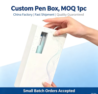 Boîte à stylos blanche à motif imprimé sur mesure, boîte cadeau à fermeture magnétique avec insert en mousse EVA personnalisé