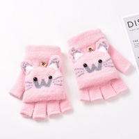 Nouveauté : Gants mi-doigts pour enfants, motif chat de dessin animé, épais et chauds, en tricot, convertibles en mitaines pour l'hiver, pour enfants et étudiants