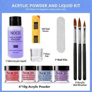 Poudre acrylique cristalline 4 couleurs avec kit d'outils de brosse à cristaux pour extension d'ongles en acrylique, sculpture d'ongles 3D, manucure DIY en salon - Product Image 5