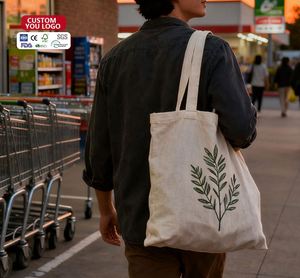 Custom Print <b>Canvas</b> Cotton Grocery Shopping <b>Bags</b> Eco-Friendly Recyclable Tote <b>Bag</b> with Zipper Closure and Handled Design - Product Image 2