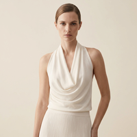 Haut en tricot pour femme à col licou, col drapé, dos nu, sans manches, élégant, pour l'été