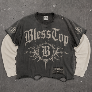 BlessTop Vintage Washed <strong>Gothic</strong> Skull Graphic <strong>T</strong> <strong>Shirt</strong> Y2K Layered Distressed Heavyweight Streetwear Tee OEM ODM - Product Image 4