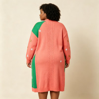 Ensemble de vêtements pour femmes à manches longues, nouvelle collection, robe et cardigan long brodé à ouverture frontale, pull en maille torsadée