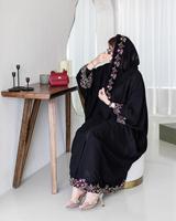 Abaya modeste en mousseline de polyester noire de luxe, faite à la main, lourde, avec des perles 3D, broderie florale, longueur cheville, pour mariage, fête, Eid
