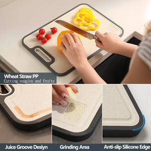 Double-Sided 304 Stainless Steel Cutting Board 13.78 X 9.84 Inch Large Kitchen Fruit Chopping Board Wheat Straw Square - Product Image 4