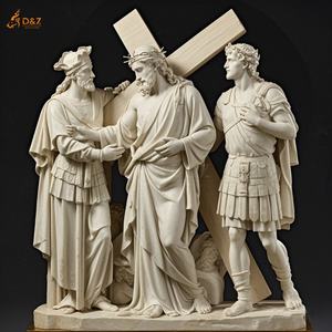 Chrétien Catholique Célèbre Grande Pierre Sculpter Jésus 14 Stations Cinquième Station Marbre Blanc <span class=keywords><strong>Simon</strong></span> Aide Jésus Porter Croix Sculpture - Product Image 4