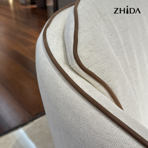 Fauteuil de salon individuel de luxe nordique en mélange coton-lin, chaise de détente moderne à dossier haut avec base métallique rotative - Product Image 4