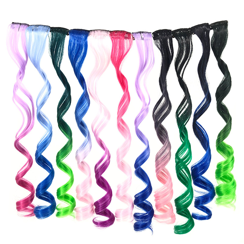 Fashion popular Color gradient seamless one clip curly long high temperature fiber hair extension