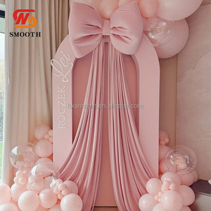 Arche de toile de fond en acrylique rose lisse avec nœud et fleurs, ensemble de support en PVC pour décorations d'événements et de fêtes - Product Image 3
