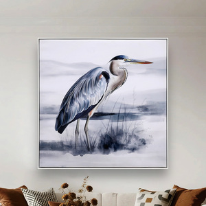 Peinture sur toile personnalisée avec impression numérique, art mural, images de cigognes grises, encadrement en bois, art graphique unique, peinture encadrée - Product Image 3