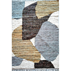 Tapis d'appoint en jute tissé à la main antidérapant, motif abstrait, géométrique moderne, neutre et artistique pour salon et chambre à coucher - Product Image 1