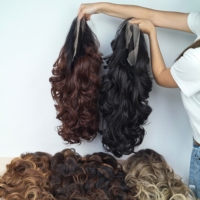 Perruque Bob dégradée 14 pouces brun cuivré, perruque Bob sans colle avec dentelle frontale 13*6 et racines noires, perruque en cheveux synthétiques mélangés pour femmes
