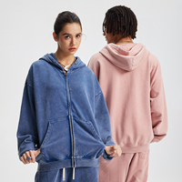 Sweat-shirts unisexes 100% coton de haute qualité, 430G, style streetwear, effet délavé, sweat-shirts à fermeture éclair pour hommes