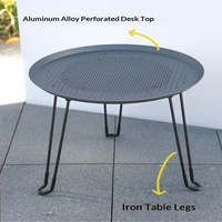 Table pliante en métal noir avec plateau perforé, portable, compacte, ronde, pour l'extérieur, patio, café, table d'appoint, table à manger