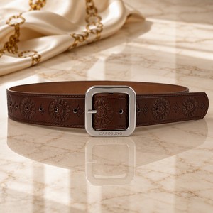 <span class=keywords><strong>Cintura</strong></span> in Vera Pelle Personalizzata Carosung per Uomo e <span class=keywords><strong>Donna</strong></span>, <span class=keywords><strong>Cintura</strong></span> Nera Goffrata Color Cioccolato con Fibbia Argentata - Product Image 3